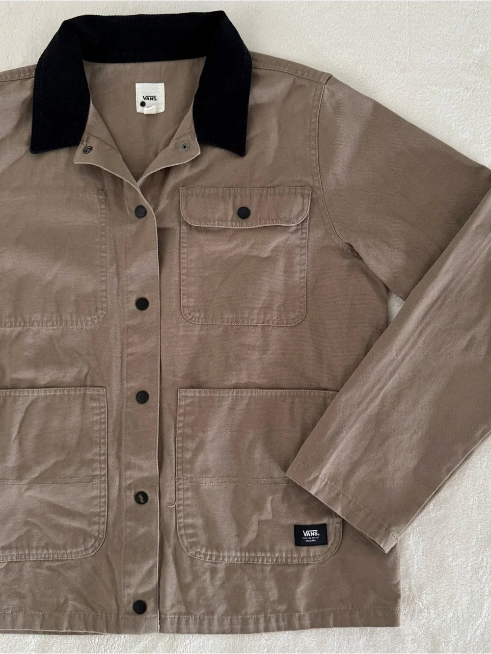 Vans Taupe Canvas Drill Chore Coat with Dark Brown Corduroy Collar - Picture 2 of 8